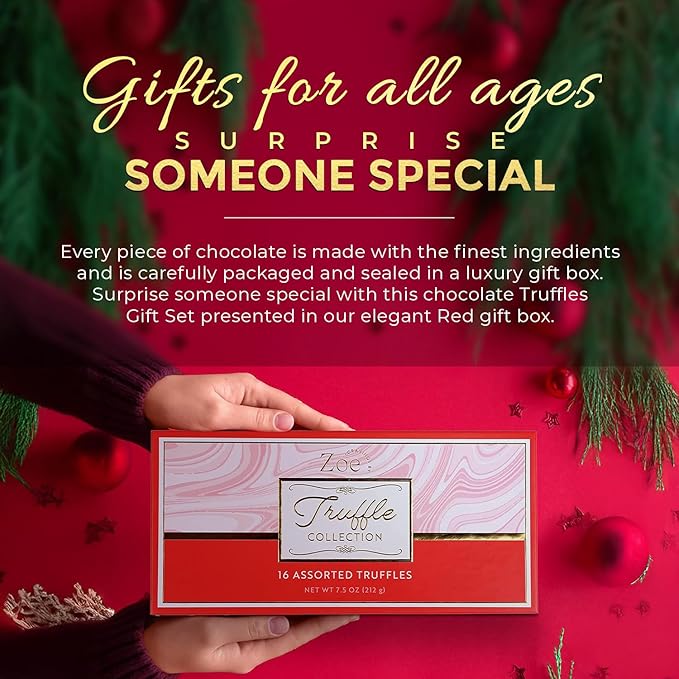CRAVINGS BY ZOE Valentines Day and Birthday Chocolate Truffles Gift Box | 16 Count | Chocolate Candy Gifts | Gourmet Assorted Chocolate Food Gift Basket | Birthday Gifts for Women Men Mom Dad Adults Couples Families