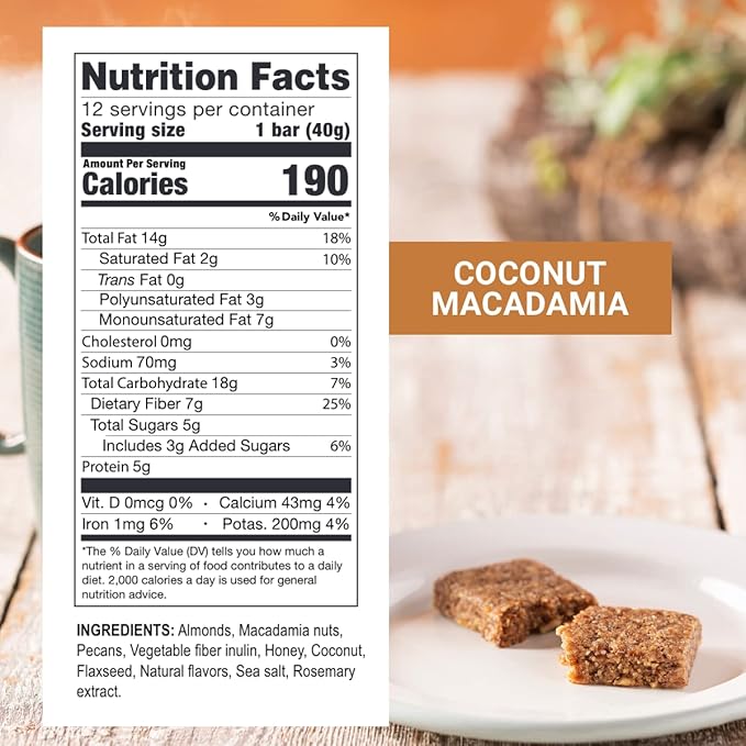 Prolon Fasting Bars | 5g Protein, 7g Fiber | Keto-Friendly, Gluten-Free, Dairy-Free, Plant-Based | Nutrition for Intermittent Fasting | Formulated to Not Break Your Fast | Coconut Macadamia Nut (12 Count)