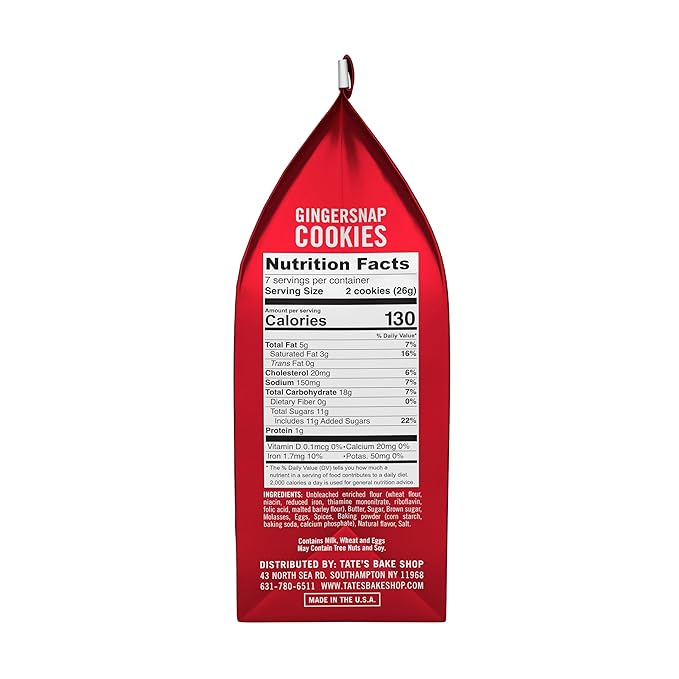 Tate's Bake Shop Gingersnap Cookies, Limited Edition Holiday Cookies, 4 - 7 oz Bags