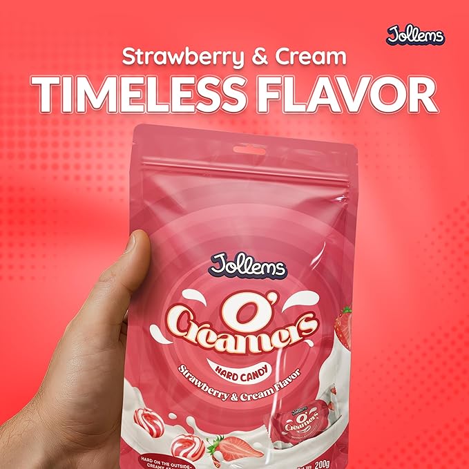 Jollems O’ Creamers Strawberry & Cream Flavored Hard Candy | Individually Wrapped | 2 Pound Bulk Bag