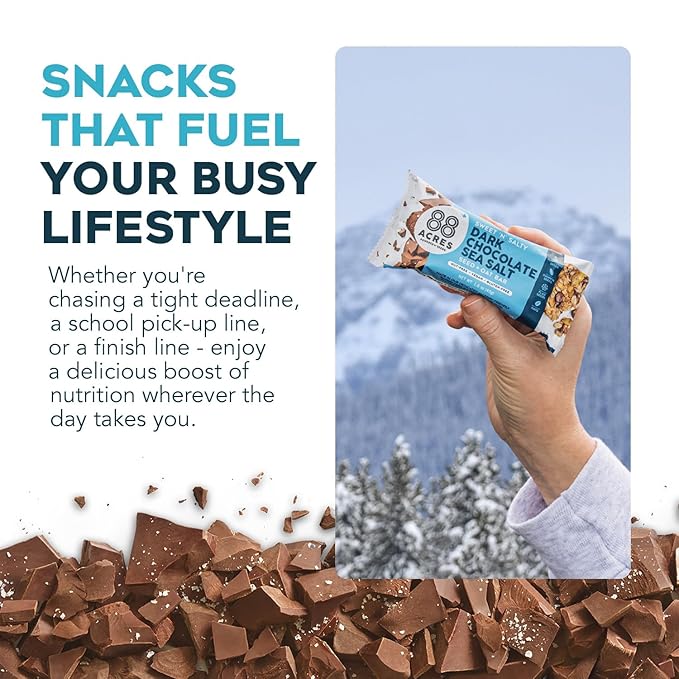 88 Acres Granola Bars | Dark Chocolate Sea Salt | Gluten Free, Nut-Free Oat and Seed Snack Bar | Vegan & Non GMO | 12 Pack
