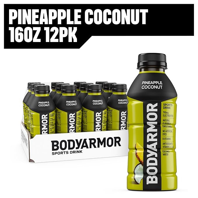 BODYARMOR Sports Drink, Pineapple Coconut, Electrolyte Drink Hydration, 16 Fl Oz Bottles (12 Pack), Flavored Coconut Water with B Vitamins & Antioxidants