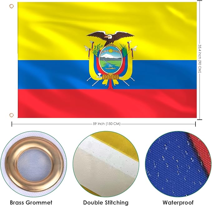 Ahfulife Ecuador Flag 3x5 Ft, 2 Pcs Large Ecuadorian National Flags for Outdoor Indoor, Double Sided with Brass Eyelets for World Cup, Party, Garden, Bar, Street Decor