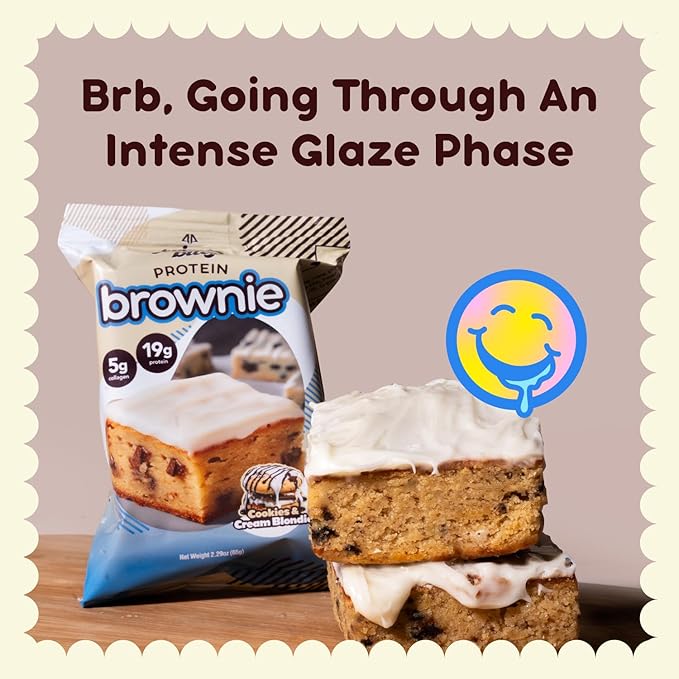 Prime Bites High Protein Brownie (12 Per Box, Birthday Cake Blondie) - 19g of Protein, 5g of Collagen, Gluten Free, Low Sugar Treat, Delicious Protein Snack
