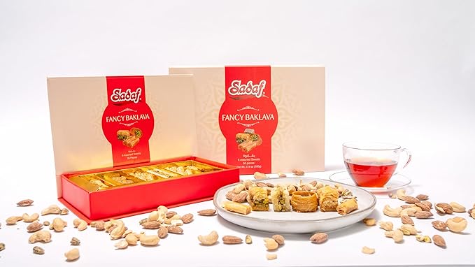 Sadaf Fancy Baklava - Sweet Baklava Pastry - Tasty Snack - Middle Eastern Delight - Pastry Gift Box - 6 Assorted Sweets | 28 pieces