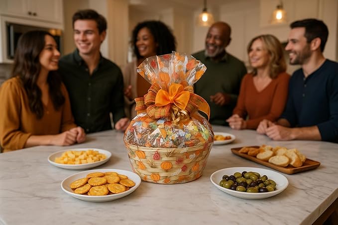 Handcrafted Gift Basket with Chocolates, Cookies, Snacks & Candy. Perfect for Birthdays, Sympathy, Holidays, Clients & Thank You Gifts (Upgrade: $84.99, Thanksgiving)