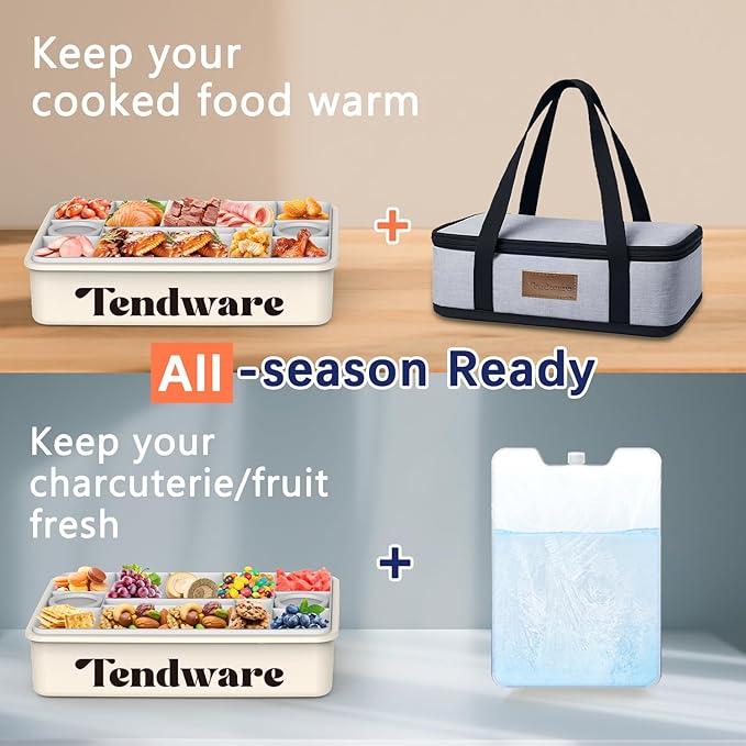 Chilled Portable Snackle Box Container Insulated Bag Keep Food Warm 12 Compartment Divided Serving Tray Reusable Ice Pack Road Trip Essentials for Charcuterie Snack Picnic Travel Birthday Gift