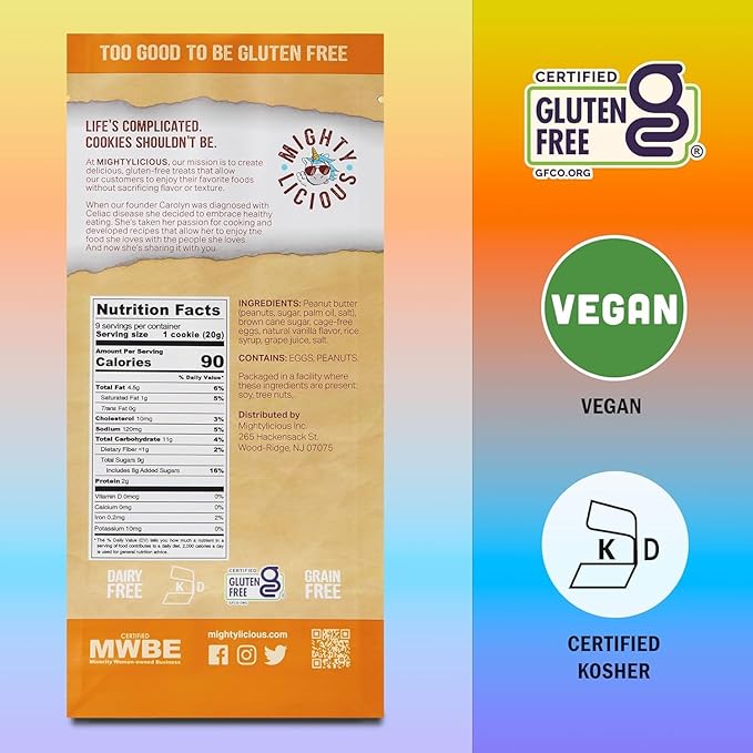 MIGHTYLICIOUS Salted Peanut Butter Cookies – Gluten-Free, Dairy-Free, Allergen Friendly, Kosher, Grain-Free, Preservative-Free – Snack Option for a Guilt-Free Treat - 6.5 Oz (1 Pack)