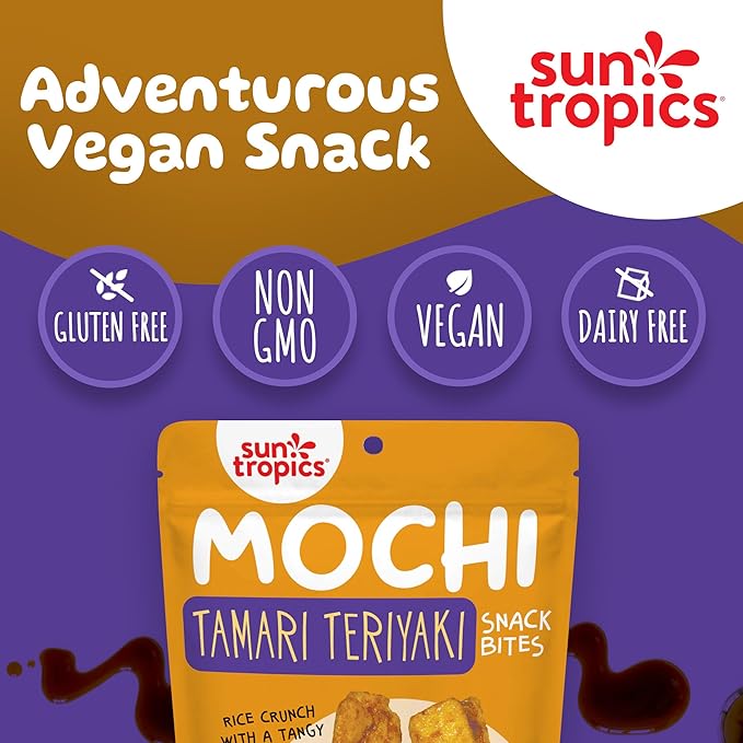 Sun Tropics Mochi Snack Bites Tamari Teriyaki Flavor, 3.5 oz (Pack of 6) | Crispy Crunchy Mochi Rice Bites | Gluten Free, Dairy Free, No MSG Added Asian Rice Snacks