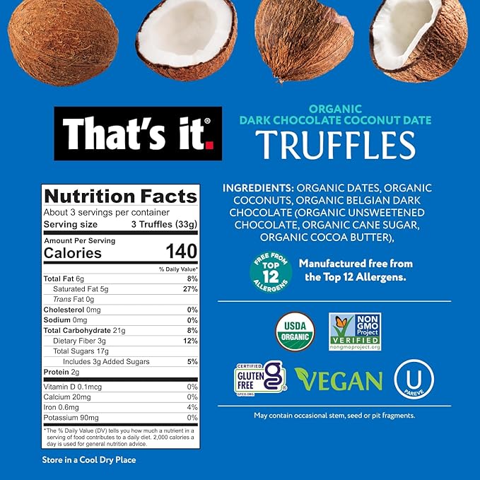 That's it. Organic Dark Chocolate Truffles Variety Pack. 100% Plant-Based, Vegan, Gluten-Free, All Natural (3 Pack)