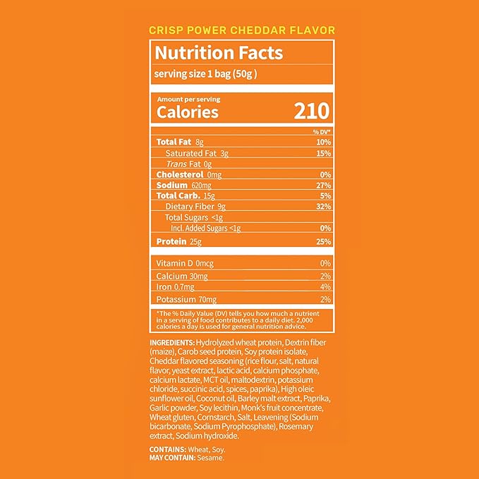 Crisp Power Protein Pretzels, NEW Cheddar, High Protein Snack, 25G Protein, Low Carb Crunchy Pretzel Snacks, No Added Sugar, 1.75 oz Bags, 24 Pack, Vegan, Plant-Based, Keto