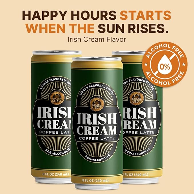 Golden Nest Liquor-Flavored Coffee Latte | Ready to Drink Liquor-Inspired Non-Alcoholic Creamy Beverage | All Natural No Preservatives | 8 Fl Oz Can (Irish Cream, 8 Fl Oz (Pack of 12))