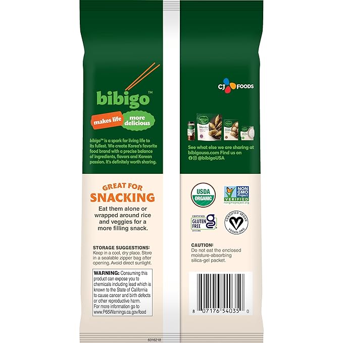 Bibigo Korean BBQ Flavor Seaweed Snack, Non GMO, Gluten Free, 0.35 Ounces (Pack Of 12)