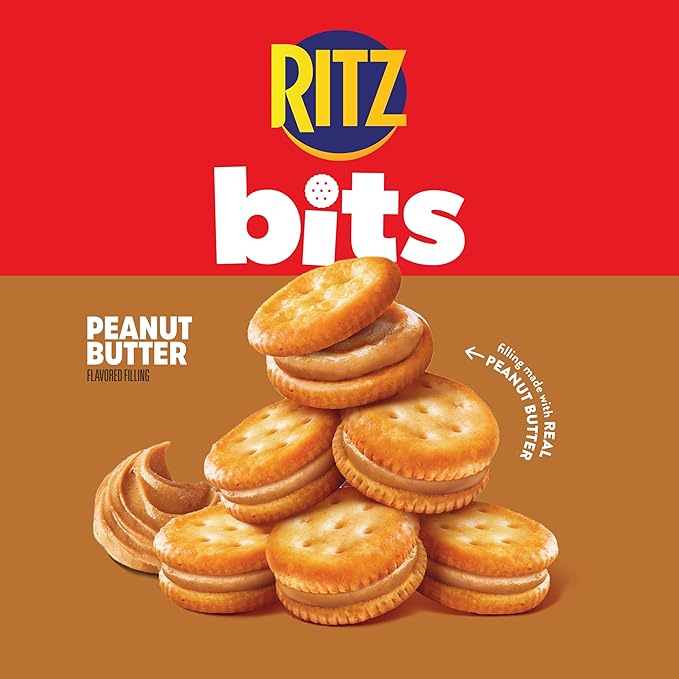 RITZ Bits Peanut Butter Sandwich Crackers, Snacks for Kids and Adults, Lunch Snacks, 12 - 3 oz Bags