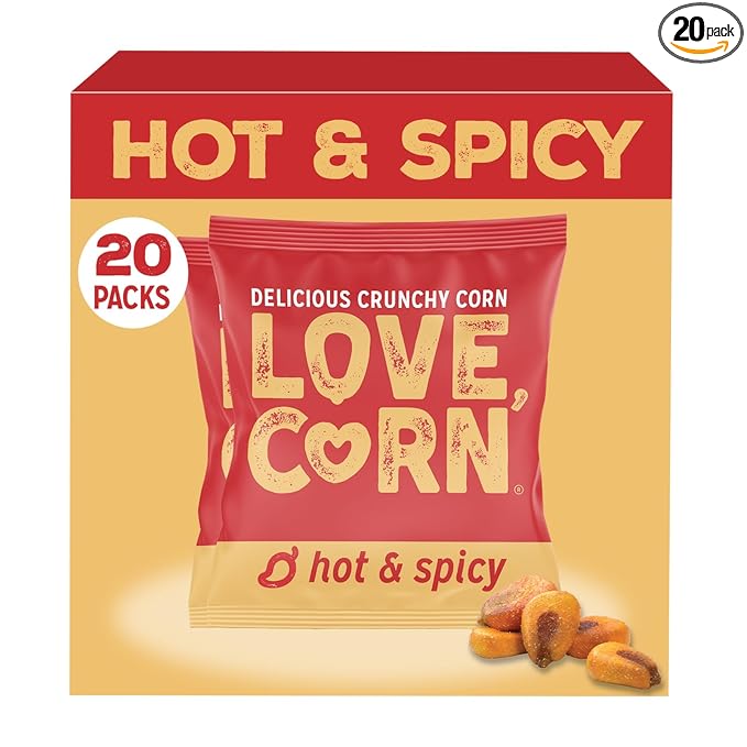 LOVE CORN | Habanero Chilli Delicious Crunchy Corn | 0.7oz, 20 bags | Low-Sugar, Gluten-Free, Plant Based, Non-GMO