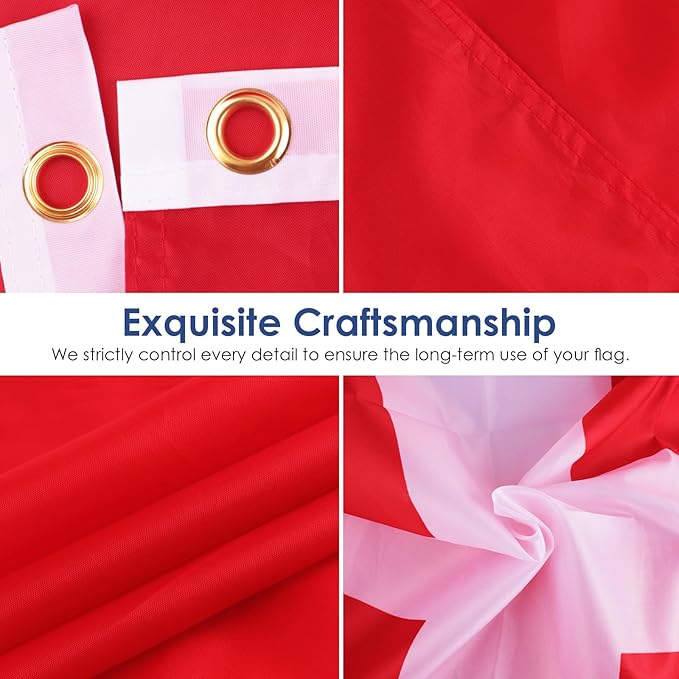 AhfuLife Switzerland Flag 3x5 Ft, Large Switzerland National Flags for Outside - Double Side with Brass Eyelets for Olympic Party Decorations, Bar Garden Street Decoration Indoor Outdoor