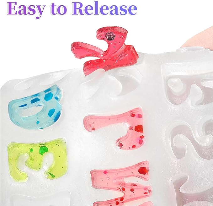 CLUEWR 3 PCS Silicone Letter Molds, Non-Stick Number and Letter Fondant Molds for Chocolate, Candy, Cake Decoration, Cupcake Topper