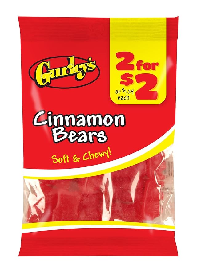 Gurley's Cinnamon Bears, Spicy-Sweet Chewy Gummy Bears, Individually Wrapped Bulk Candy (Pack of 12)