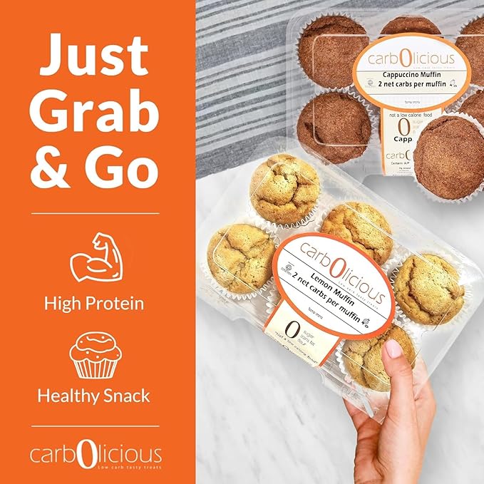 Low Carb Cinnamon Muffins 12 Pcs (2-Pack) by Carb-o-licious – Delicious Keto Mini Muffins with Only 2 Net Carbs, 9g Protein – Sugar Free Cupcake Style Healthy Snack Made, Almond Flour, Low-Carb Treat