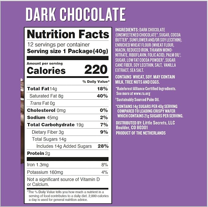 Little Secrets Dark Chocolate Crispy Wafers | 60 Minis | Made in Europe | Nothing Artificial & No Sugar Alcohols | Sustainable Cocoa | 1.4 Ounce (Pack of 12)