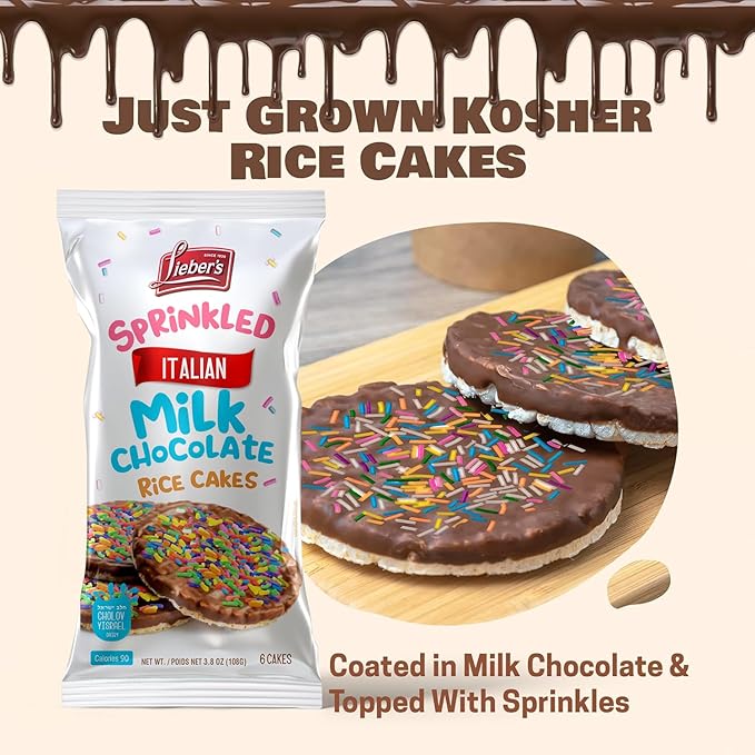 LIEBERS Sprinkled Topped Milk Chocolate Rice Cakes, Kosher Certified Dairy, Gluten Free Snack (pack of 3)