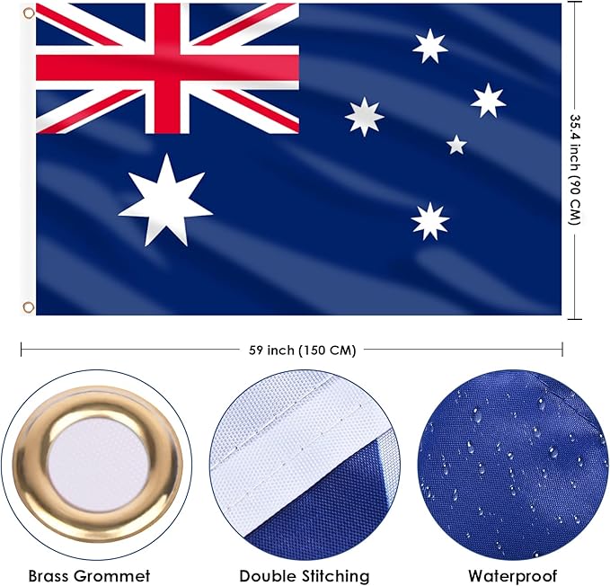 AhfuLife Australia Flag 3x5 Ft,Large Australian Flags for Outside - Double Side with Brass Eyelets for Olympic Party Decorations, Bar Garden Street Decoration Indoor Outdoor