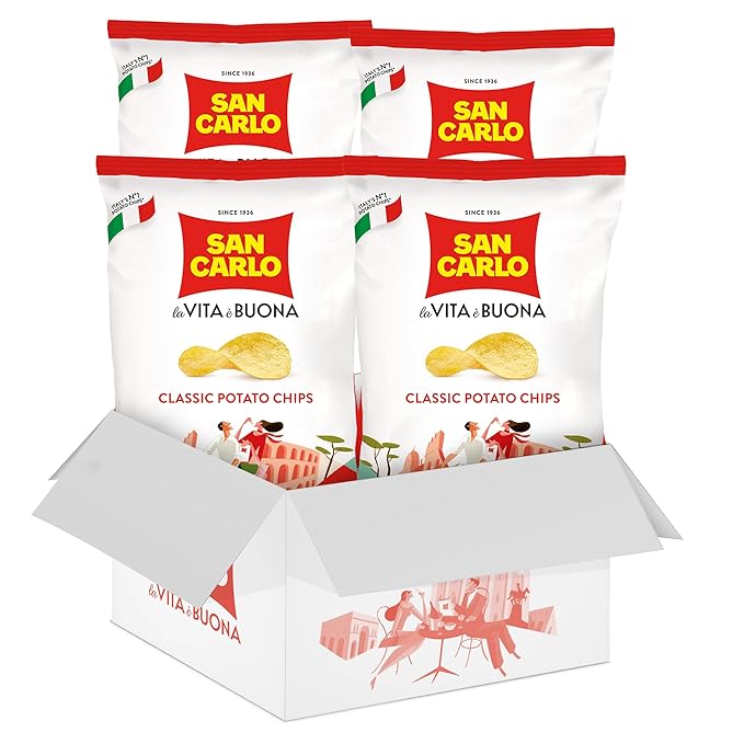 San Carlo 4X classic 180gr Italian Potato Chips Multi Pack Classic - Traditional Flavors for Snacking Bliss