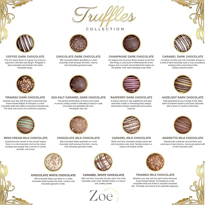 CRAVINGS BY ZOE Valentines Day and Birthday Chocolate Truffles Gift Box | 16 Count | Chocolate Candy Gifts | Gourmet Assorted Chocolate Food Gift Basket | Birthday Gifts for Women Men Mom Dad Adults Couples Families