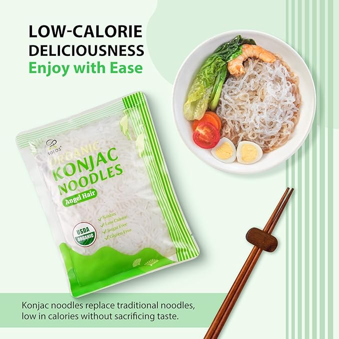 Soeos Organic Konjac Noodles, Angel Hair Pasta, 8.8 oz (250g)*6 Pack, Low Calorie, Low Carb, Keto and Paleo Friendly Shirataki Noodle, Gluten-Free, Fat Free, Sugar Free, Vegan