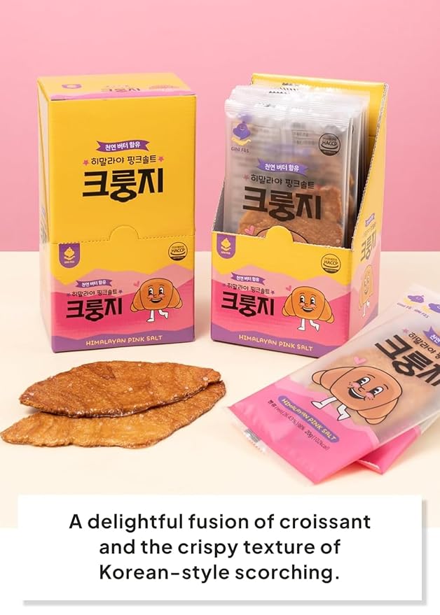 K FOOD KOREAN FOOD Flat Croissant Himalayan Pink Salt, Crispy and Buttery Dessert Bites, Only 102 Calories, Perfect for School Lunchboxes, Individually Wrapped, Pack of 10 (20g Each)