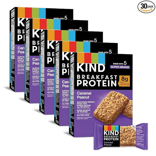 KIND Breakfast Protein Bars, Caramel Peanut, Healthy Snacks, Gluten Free, 8g Protein, 30 Count