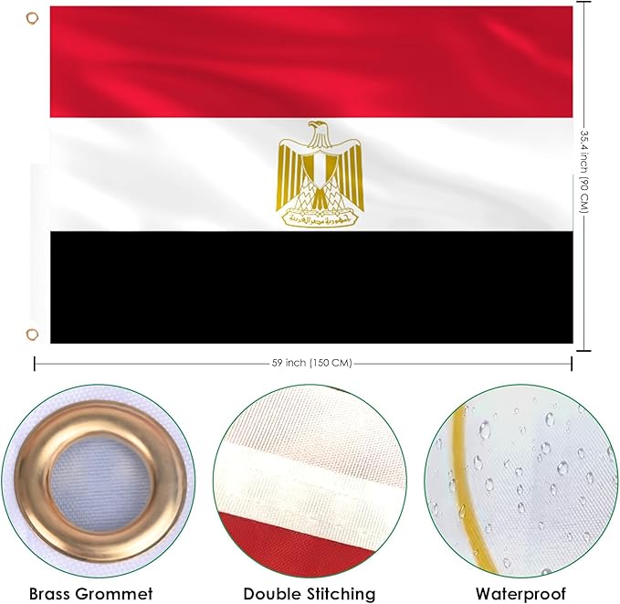 Ahfulife Egypt Flag 3x5 Ft, 2 Pcs Large Egyptian National Flags for Outdoor Indoor, Double Sided with Brass Eyelets for World Cup, Party, Garden, Bar, Street Decor