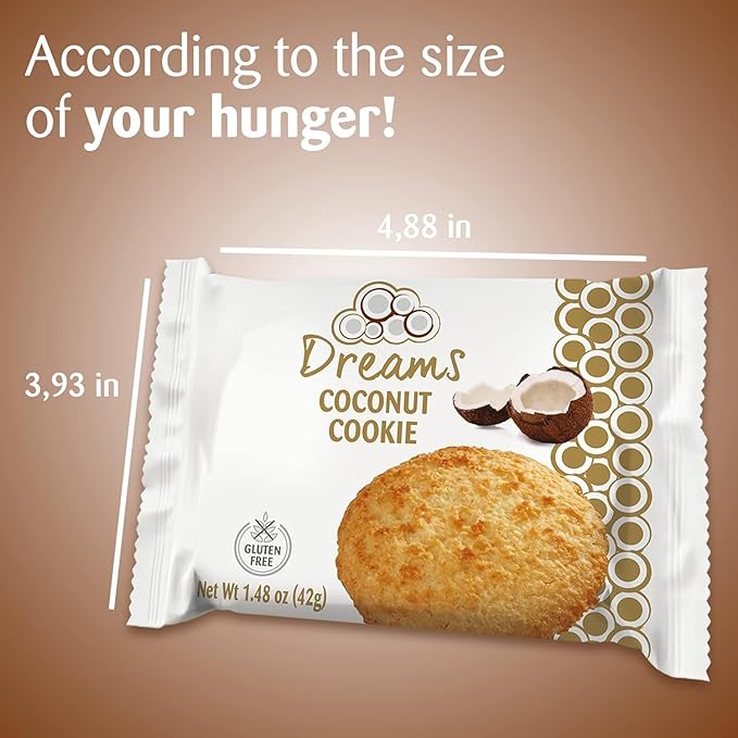 Dreams Large Coconut Cookies – 2 Boxes (8 Cookies Total) of Plain Coconut, Gluten-Free, High Fiber, Guilt-Free, Wholesome Snack with an Artisanal Recipe (11.8oz / 336g)