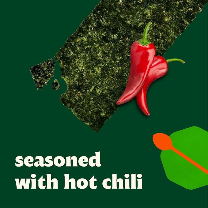 Bibigo Seaweed Crisps, Hot Chili, 0.14 Ounce (Pack of 12)