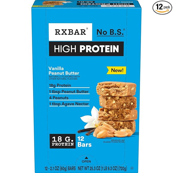 RXBAR High Protein Bars, Gluten Free, Protein Snacks, Vanilla Peanut Butter, 25.3oz Box (12 Bars)