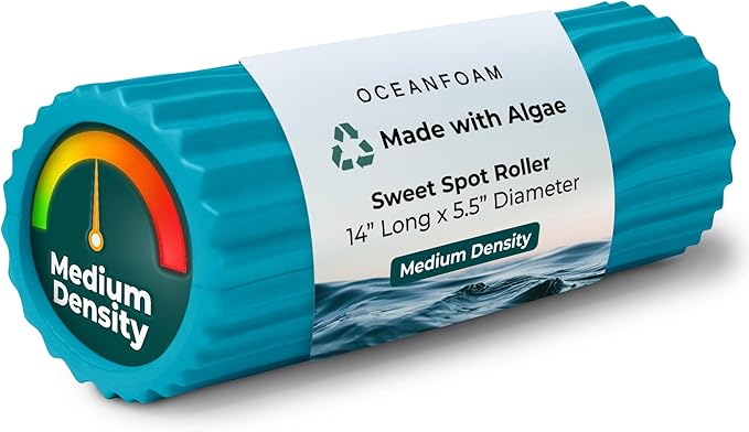 Oceanfoam Sweet Spot Medium Exercise Foam Roller 14"x5.5" – Medium Density Foam Roller for Physical Therapy, Deep Tissue Massage, Yoga, Pilates, Classic Exclusive Wave Texture (Miami Blue)
