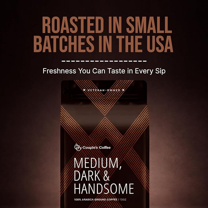 Couple’s Coffee Ground Coffee | Smooth Medium Dark Roast Blend | Gives Back to Military Families | Medium Dark and Handsome | Made with 100% Arabica Beans | 12oz