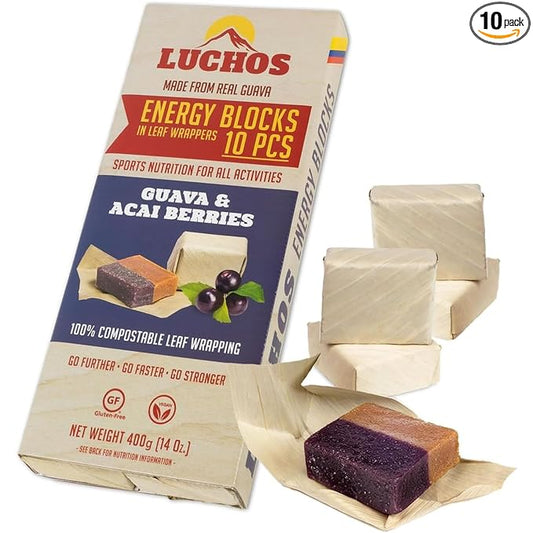 LUCHOS Energy Blocks - Guava & Acai Berry, 10 x 400 g | Colombian On-the-Go Sports Nutrition for Running, Cycling & Hiking | A Natural Alternative to Bars & Gels | Vegan, Gluten Free & Easy to Digest