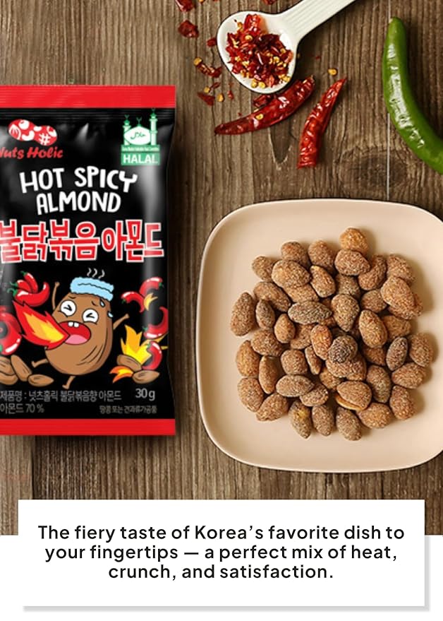Korean Food Nuts Holic Hot & Spicy Almond, Korean Seasoned Almond Snack, 8 Packs 8.5 oz (1.05 oz Each)