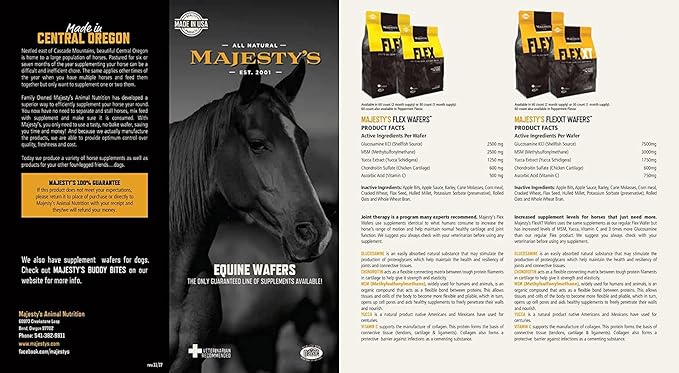 Majesty's Flex Wafers - Superior Horse/Equine Joint Support Supplement - Glucosamine, MSM, Chondroitin, Yucca, Vitamin C (Peppermint, 60 Count)