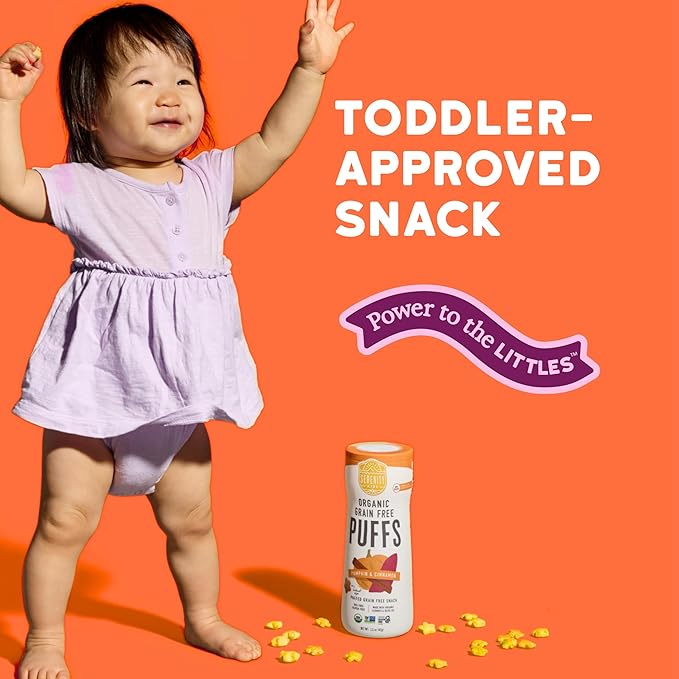 Serenity Kids 6+ Months Baby Puffs - 1 count 1.5 oz, Pumpkin & Cinnamon - USDA Organic Grain Free Toddler Food - Nut, Rice & Gluten Free Snack with Veggies, Legumes & Olive Oil