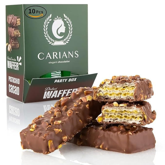 CARIANS One Bite Size Dubai Chocolate Wafers, 10 Pcs. Individually Wrapped Dubai Chocolate Wafers with Pistachio, Great for Gift Giving, Anniversary, Valentine's Day
