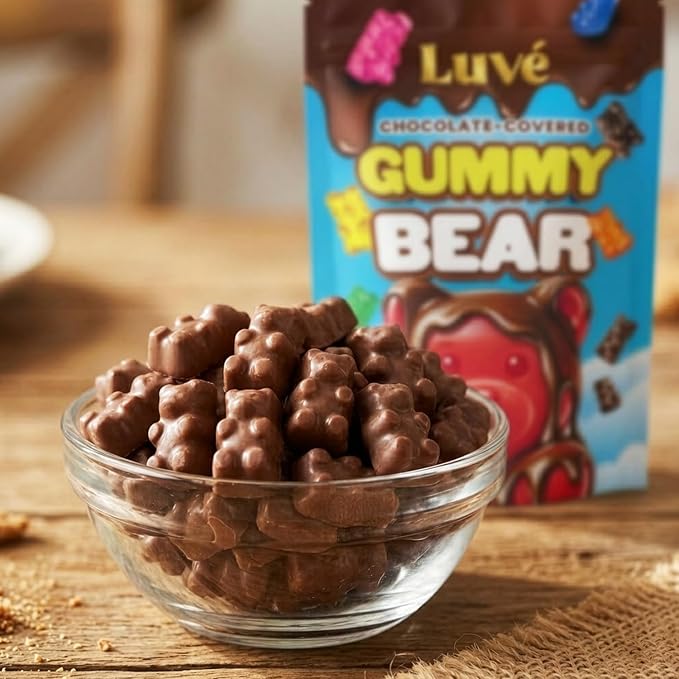 Luve Chocolate Covered Gummy Bears, 3 Packs of Milk Chocolate Gummy Bears 4oz Bags Each, Sweet Bear Chocolates with Perfect Texture in Every Bite, For Kids and Adults