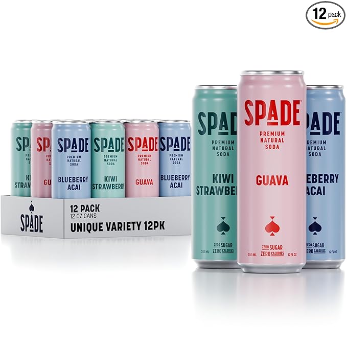 Spade Soda Unique Variety 12 Pack, Premium All-Natural, No Sugar, No Calories, Electrolytes, Magnesium, Potassium, Healthy Non GMO, Sweet Quality Stevia, No Artificial Sweeteners, Great Taste, Bold Taste