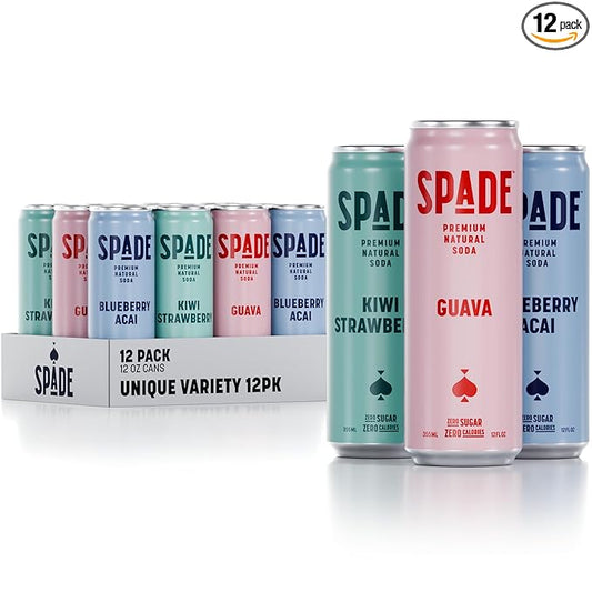 Spade Soda Unique Variety 12 Pack, Premium All-Natural, No Sugar, No Calories, Electrolytes, Magnesium, Potassium, Healthy Non GMO, Sweet Quality Stevia, No Artificial Sweeteners, Great Taste, Bold Taste