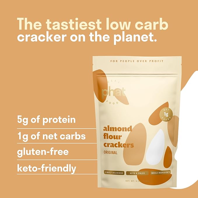 Almond Flour Crackers by Real Phat Foods - Low Carb, Gluten-Free Keto Crackers - Variety Pack of 3 (Original, Rosemary, Pepper)