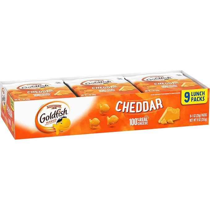 Goldfish Cheddar Cheese Crackers, Baked Snack Crackers, 1 oz On-the-Go Snack Packs, 9 Count Tray (Pack of 2)