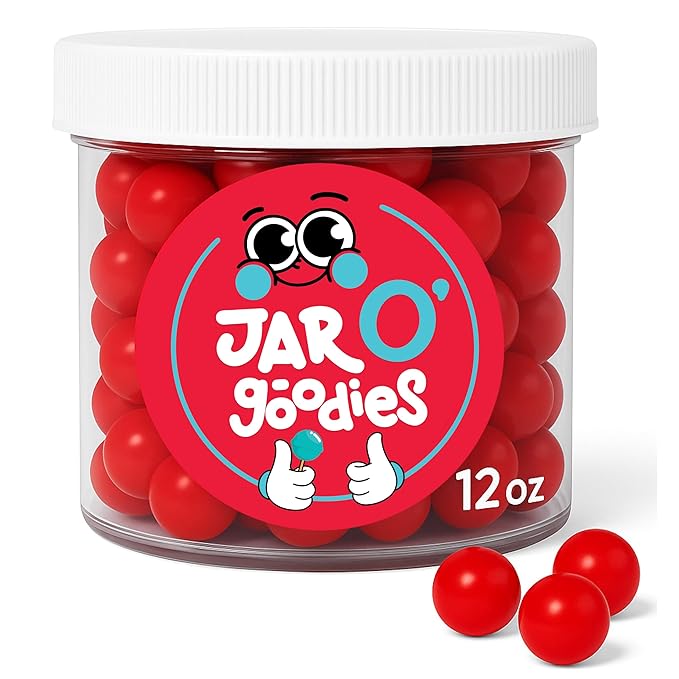Jar O' Goodies - Valentines Day Sweet Treats, Cherry Sours Red Candy Balls Gift Set, Original Chewy Candies (12 Ounce, 1 Pack) Party Favor - Gluten & Nut Free, Kosher Parve