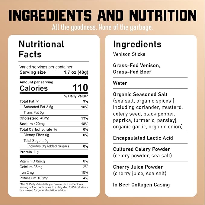 Nick's Sticks | 100% Grass-Fed Venison Sticks | Made in the USA | Gluten Free | Paleo | Keto | Whole30 Approved | No soy Antibiotics or Hormones (12-1.7 oz. Packages of 2 Sticks)
