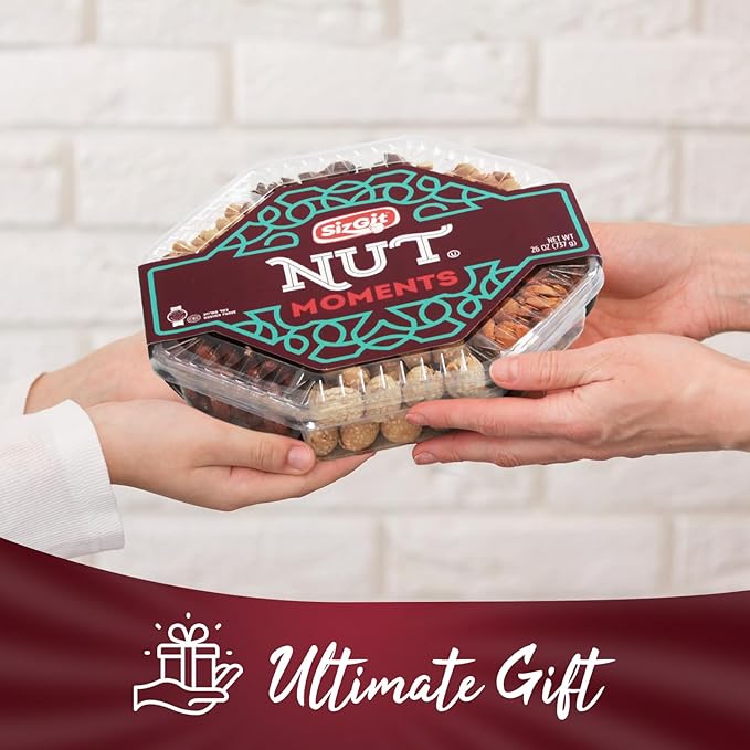 SizGit Nut Gift Baskets, 26oz Mixed Nut Gift Box of 7 Sectional Platter, Ideal Nut Assortment for Holidays, Birthdays, Celebrations, Anniversaries, Corporate Occasions and Everyday Snacking
